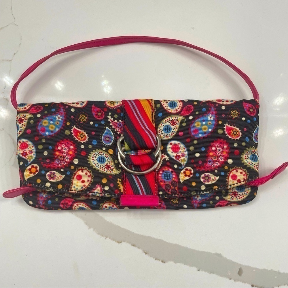 Tommy Hilfiger Convertible Clutch Colorful Removable Handle Zip Pockets Pink‍﻿﻿﻿